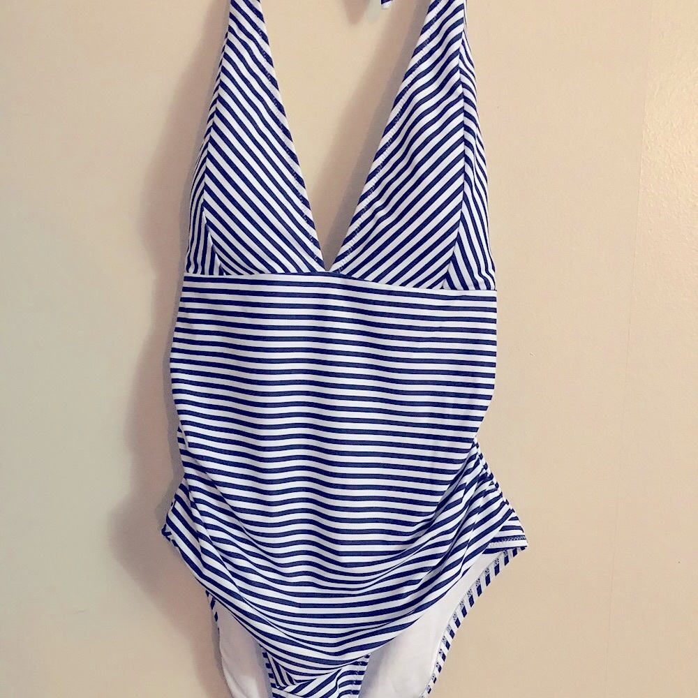 Cupshe Navy/White Strip Swimsuit